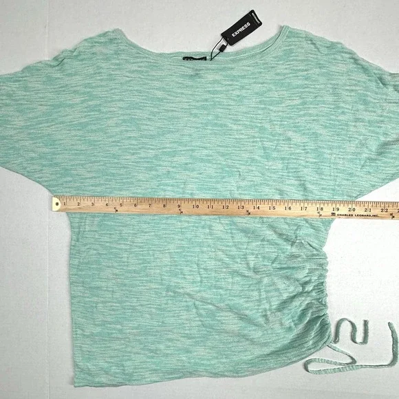 Express Burnout Side Ruched Mint Green Tunic Top 3/4 Sleeve Oversized Summer NWT - Picture 4 of 10